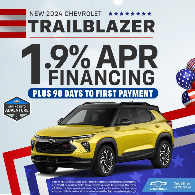 2024 Chevy Trailblazer 1.9% APR plus 90 days to first paymen